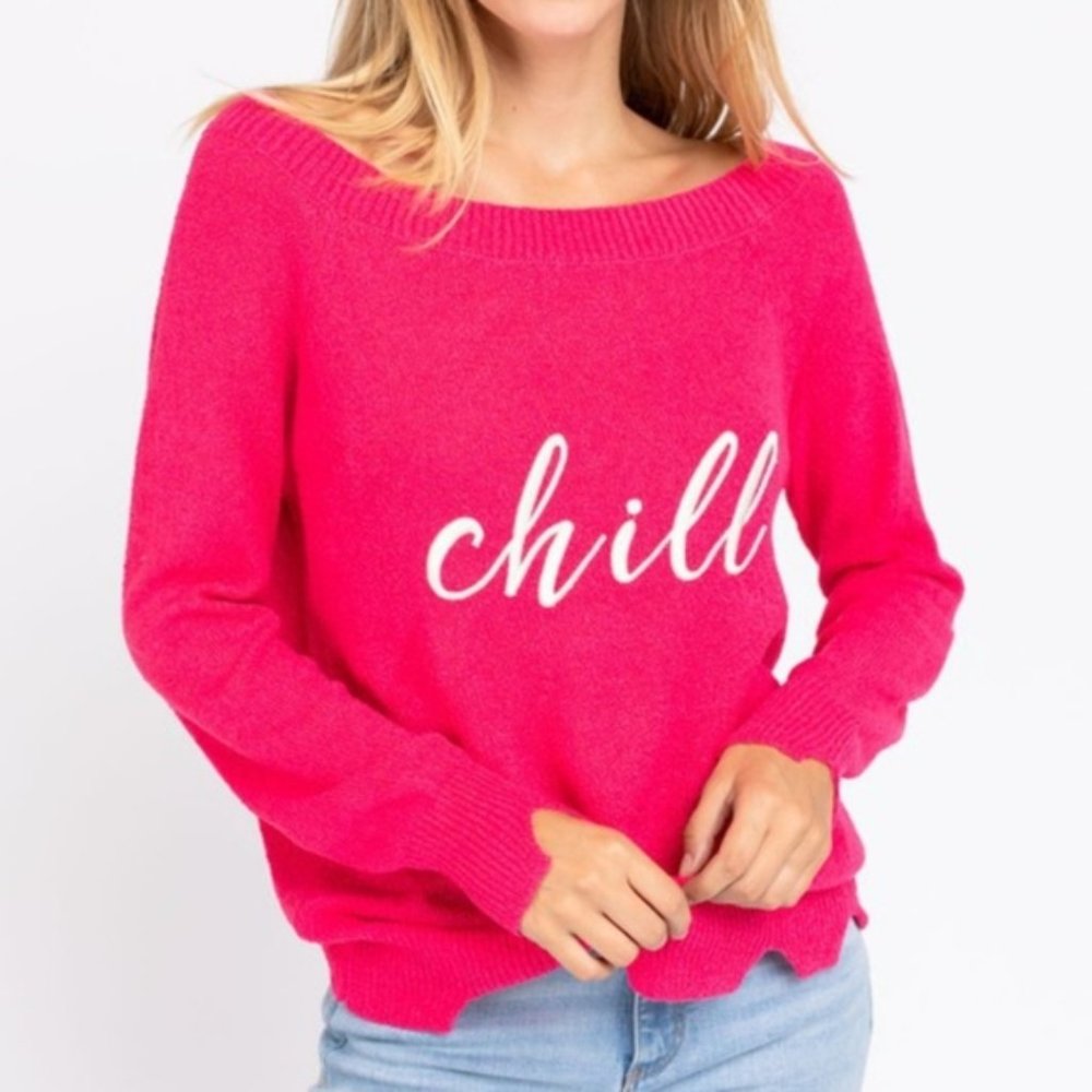 Chill text embroidered tunic sweater